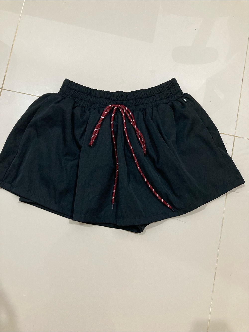Black Women’s Drawstring Shorts with Burgundy Accent